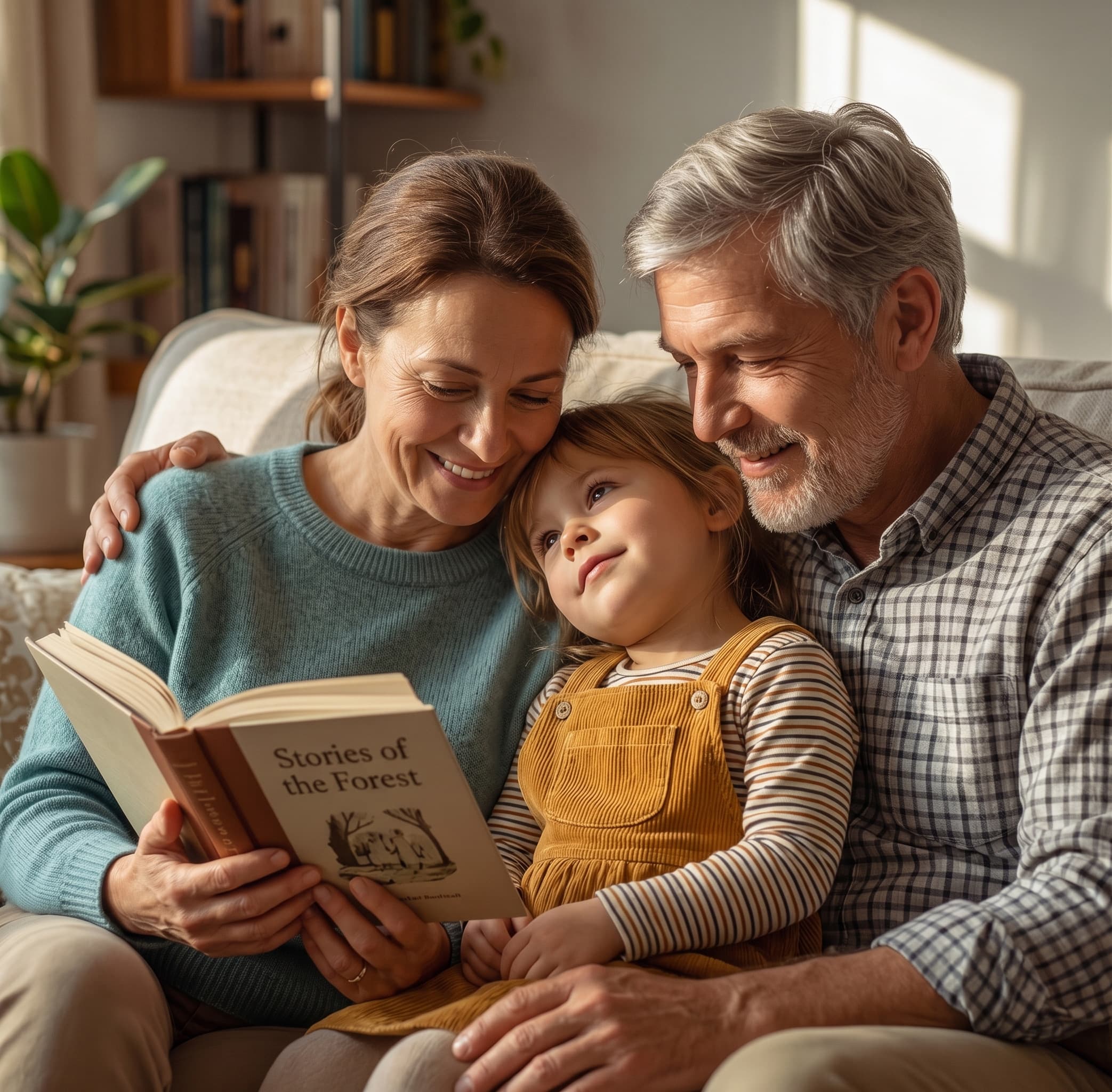 A family across generations, relaxed at home